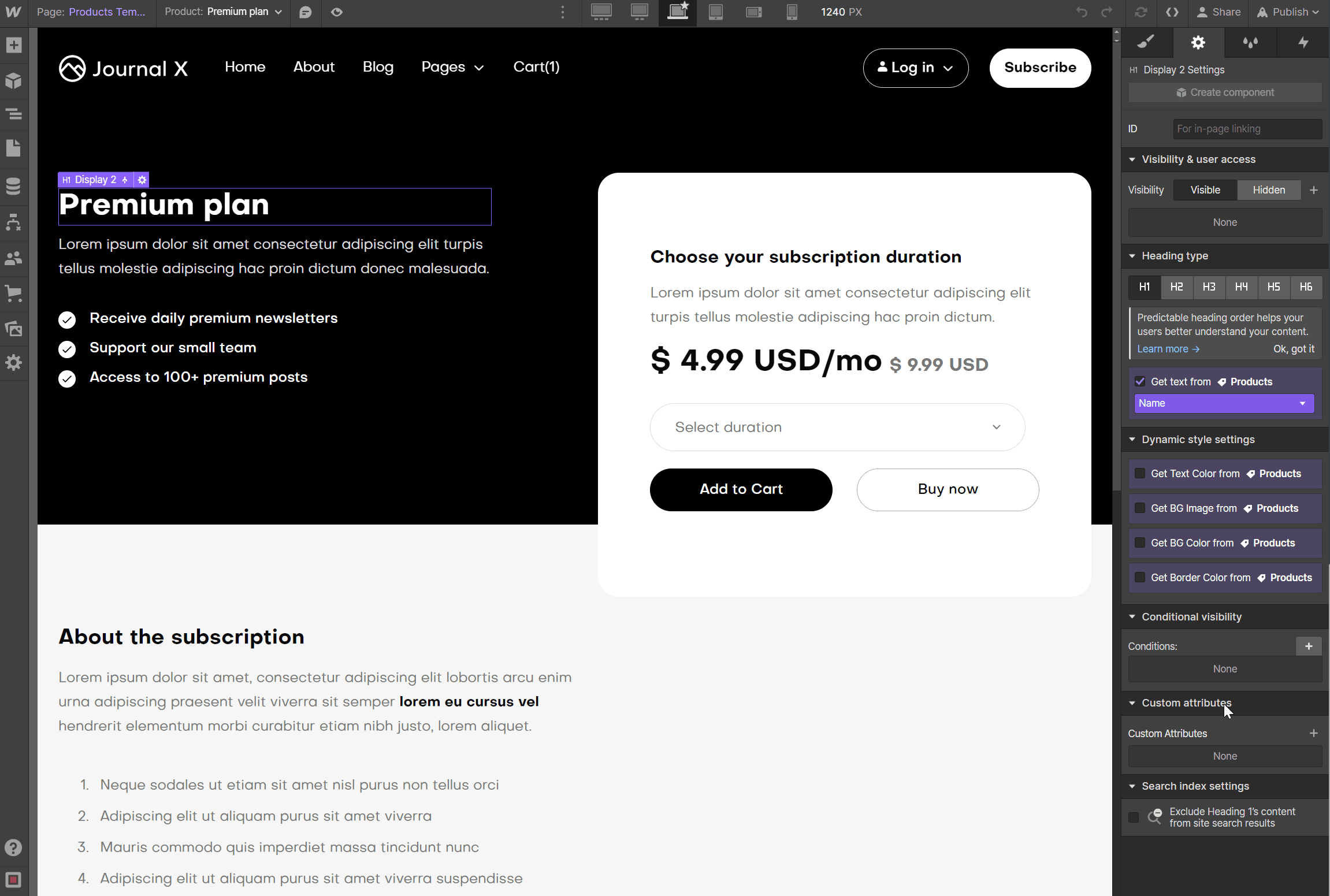 Ecommerce Page - Journal X Webflow Template